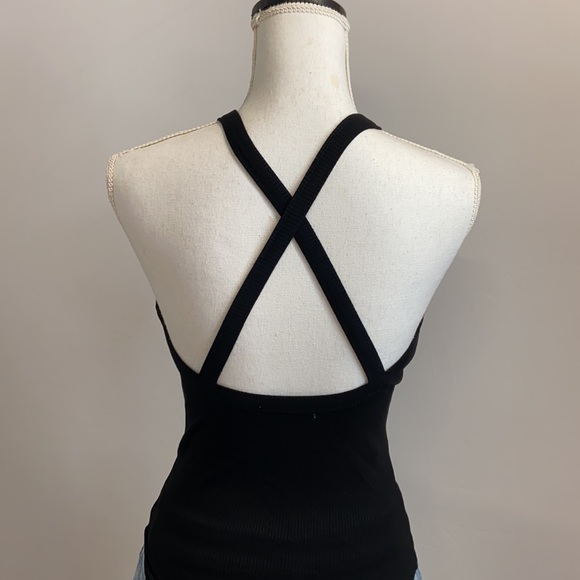 Halter Neck Criss Cross Back Bodysuit Black 1421 - Picture 7 of 7